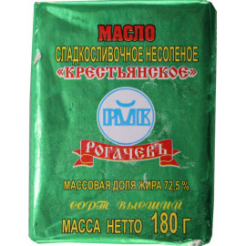 Масло сладкосливочное «Крестьянское» несоленое 72.5%, 180 г.