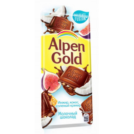 Шоколад «Alpen Gold» кокос, инжир и соленый крекер, 85 г.