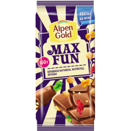 Шоколад «Alpen Gold» Max Fun, карамель, мармелад, печенье, 160 г.