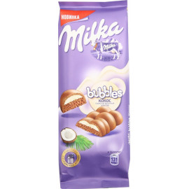 Шоколад молочный пористый «Milka bubbles» с кокосовой начинкой, 97 г.