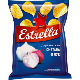 Чипсы рифленые «Estrella» со вкусом сметаны и лука, 125 г.