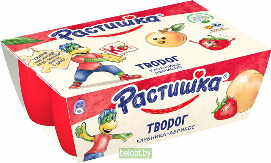 Творог «Растишка» с клубникой, абрикосом, 270 г.