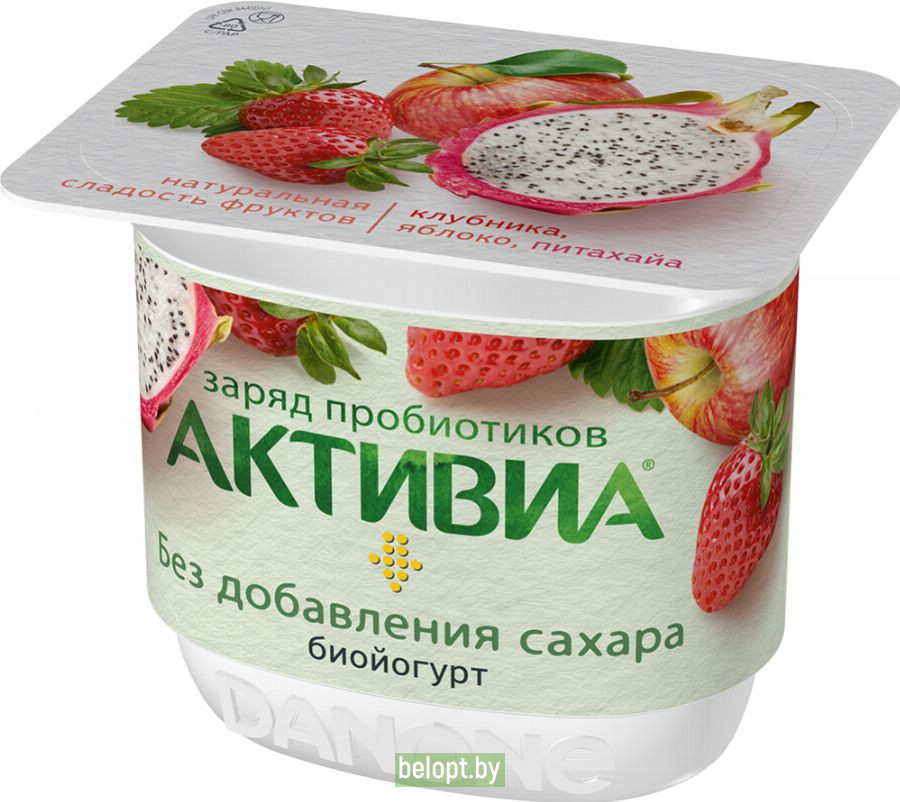 Биойогурт «Активиа» клубника-яблоко-питахайя, 2.9%, 150 г.