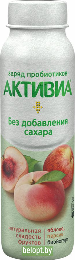 Биойогурт без сахара «Активиа» яблоко-персик, 2%, 260 г.