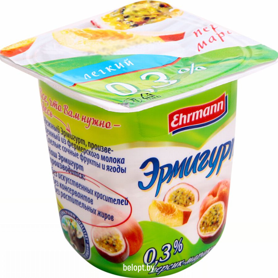 Продукт йогуртный «Эрмигурт» легкий, персик-маракуйя, 0.3%, 100 г.