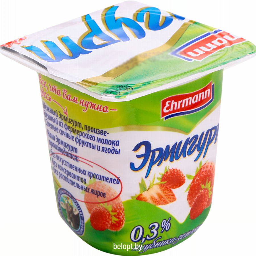 Продукт йогуртный «Эрмигурт» легкий, клубника-земляника, 0.3%, 100 г.