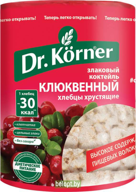 Хлебцы хрустящие «Dr. Korner» Злаковый коктейль клюквенный, 100 г.