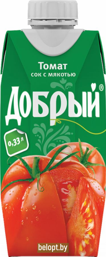 Сок «Добрый» томатный, с солью и мякотью, 0.33 л.