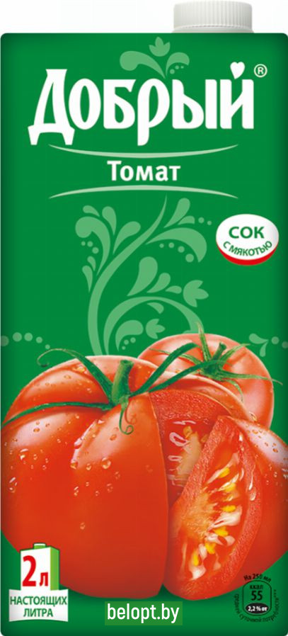 Сок «Добрый» томатный, с солью и мякотью, 2 л.