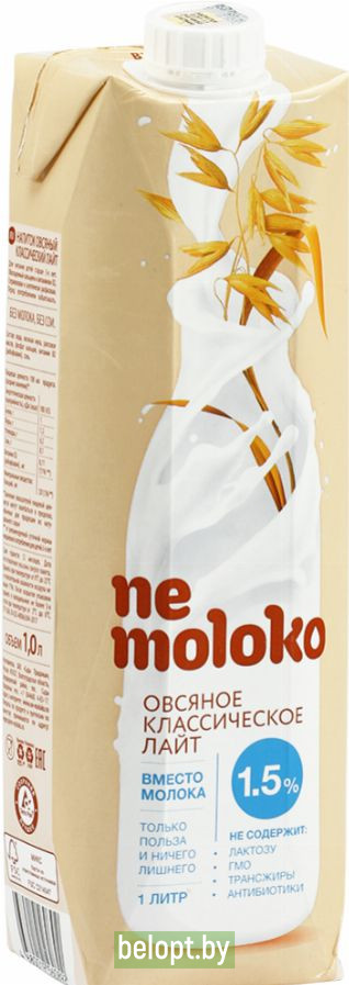 Напиток «Ne moloko» овсяный, классический лайт, 1.5%, 1 л.