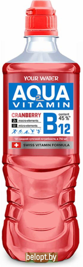 Напиток «Аква Витамин» c ароматом клюквы и витамином B12, 0.75 л.