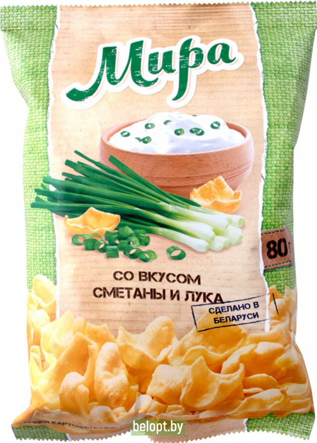 Снэки картофельные «Мира» со вкусом сметаны и лука, 80 г.