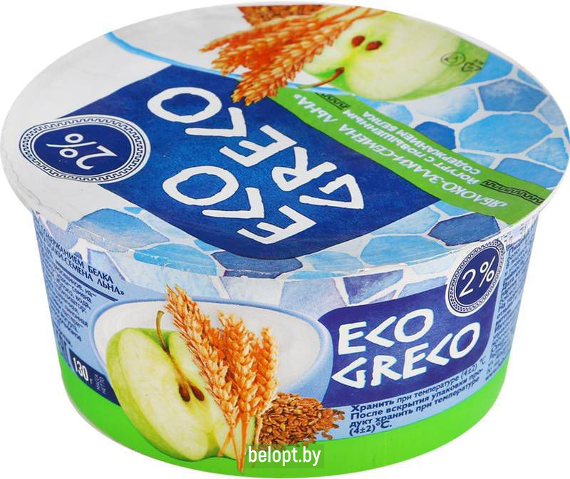 Йогурт «Eco greco» яблоко-злаки-семена льна, 2%, 130 г.