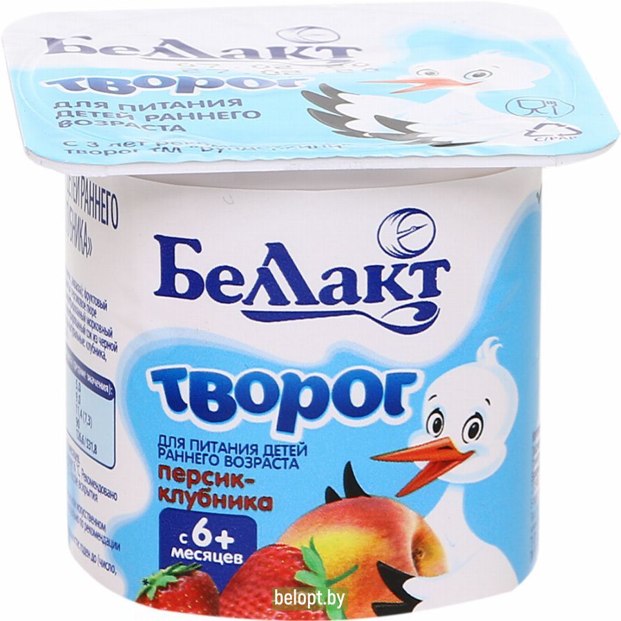 Творог «Беллакт» 6+, персик-клубника, 5%, 100 г.