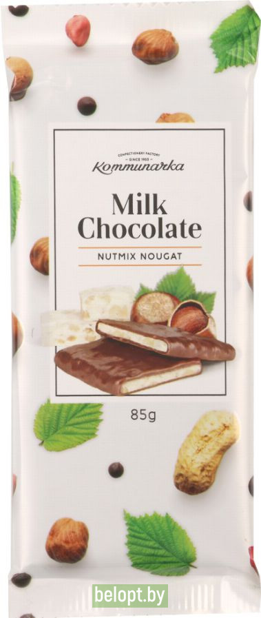 Шоколад молочный «Коммунарка» с ореховой нугой, 85 г.