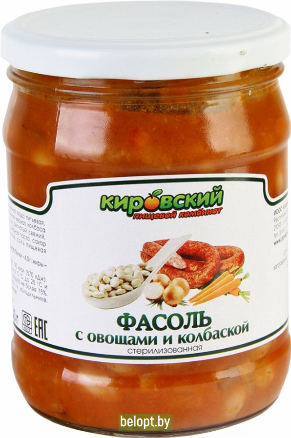 Фасоль с овощами и колбаской, 450 г.