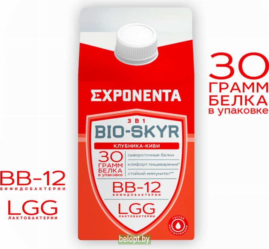 Напиток кисломолочный «Exponenta» Bio-Skyr 3 в 1, клубника-киви, 500 г.