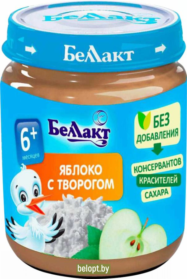 Пюре «Беллакт» яблочное, с творогом, 100 г.