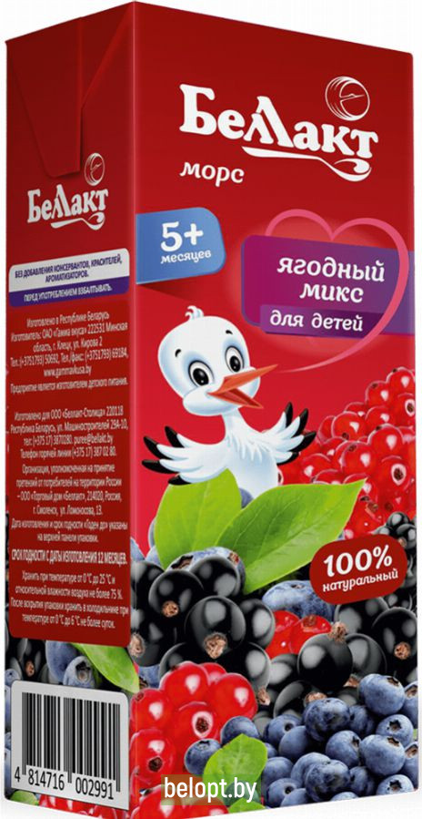 Морс из смеси ягод «Ягодный микс» для детского питания, 0.2 л.