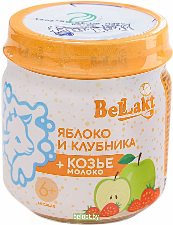 Пюре «Беллакт» из яблок и клубники, с козьим молоком, 80 г.