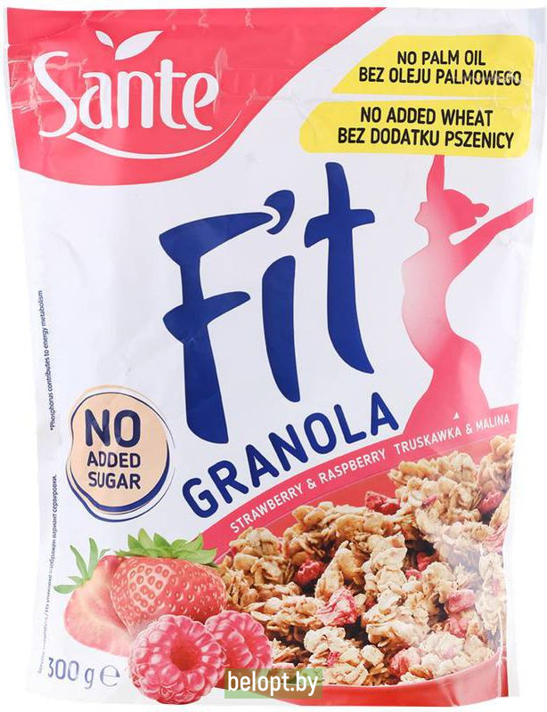 Хлопья «Sante Granola Fit» с клубникой и малиной, 300 г.