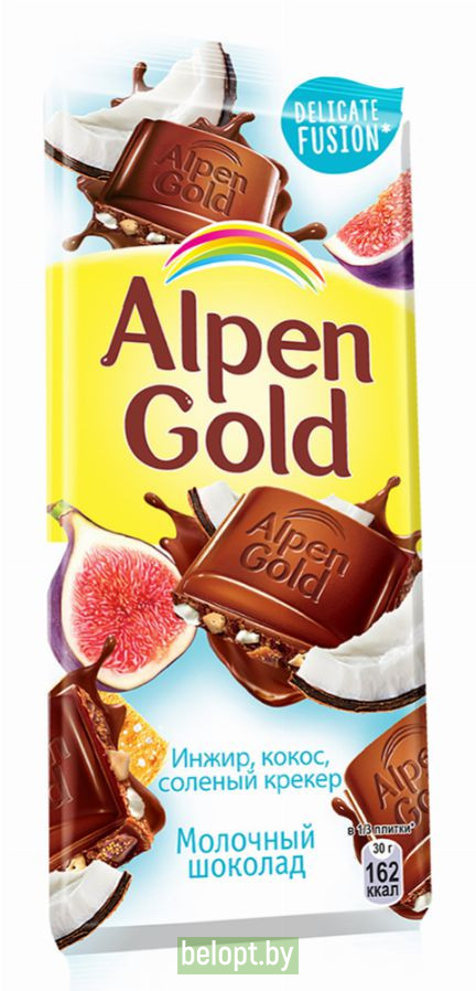 Шоколад «Alpen Gold» кокос, инжир и соленый крекер, 85 г.