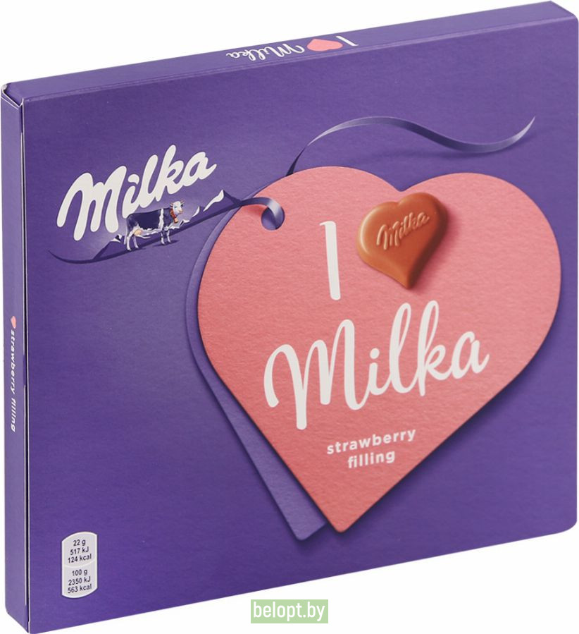 Конфеты шоколадные «Milka» с клубничной начинкой, 110 г.