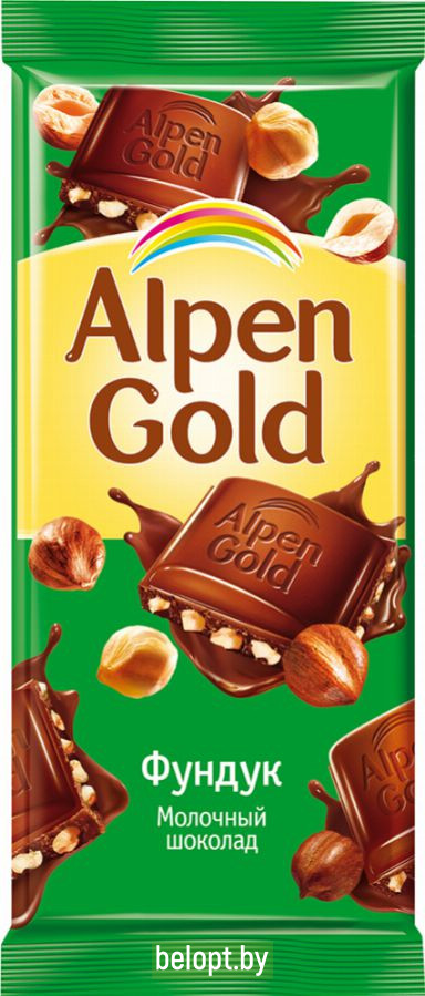 Шоколад «Alpen Gold» молочный с фундуком, 90 г.
