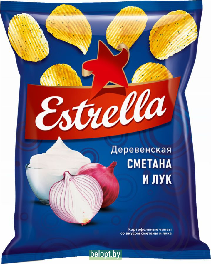 Чипсы рифленые «Estrella» со вкусом сметаны и лука, 125 г.