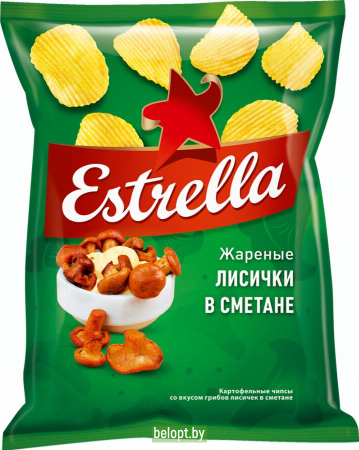 Чипсы рифленые «Estrella» со вкусом лисичек в сметане, 125 г.